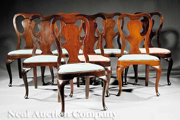 Appraisal: A Set of Eight Georgian-Style Carved Mahogany Dining Chairs early