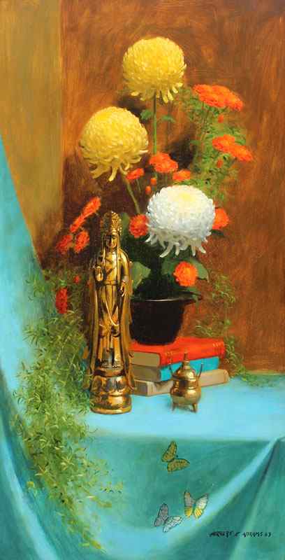 Appraisal: ABRAMS Herbert American - Still Life With Chrysanthemums And Oriental