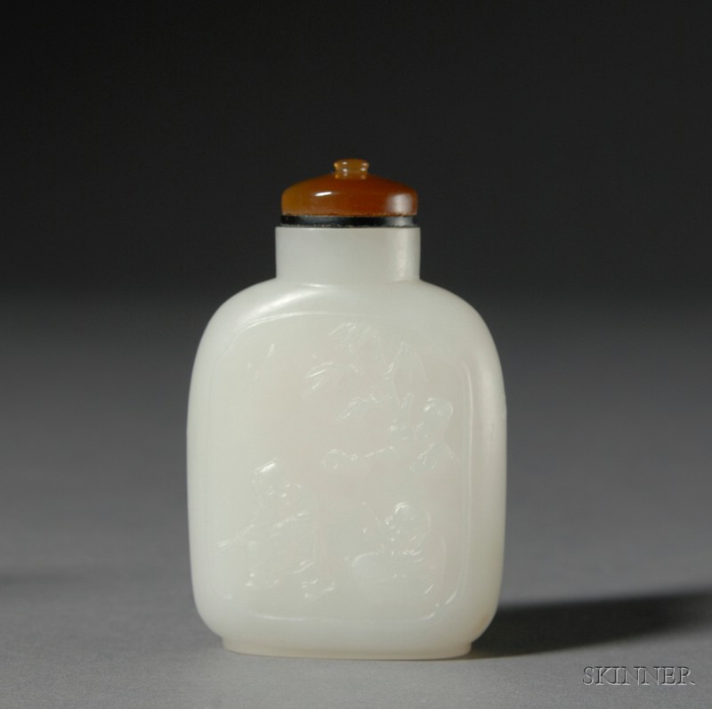 Appraisal: Jade Snuff Bottle pure white stone well-hollowed surface carved with