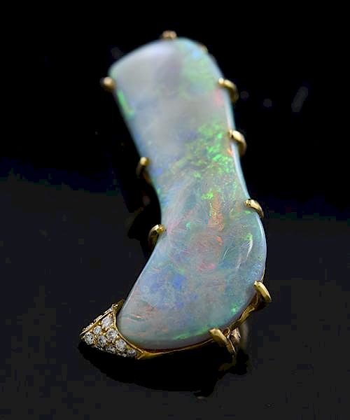 Appraisal: Custom Gold Opal Diamond Stocking Pin Pendant Custom made yellow