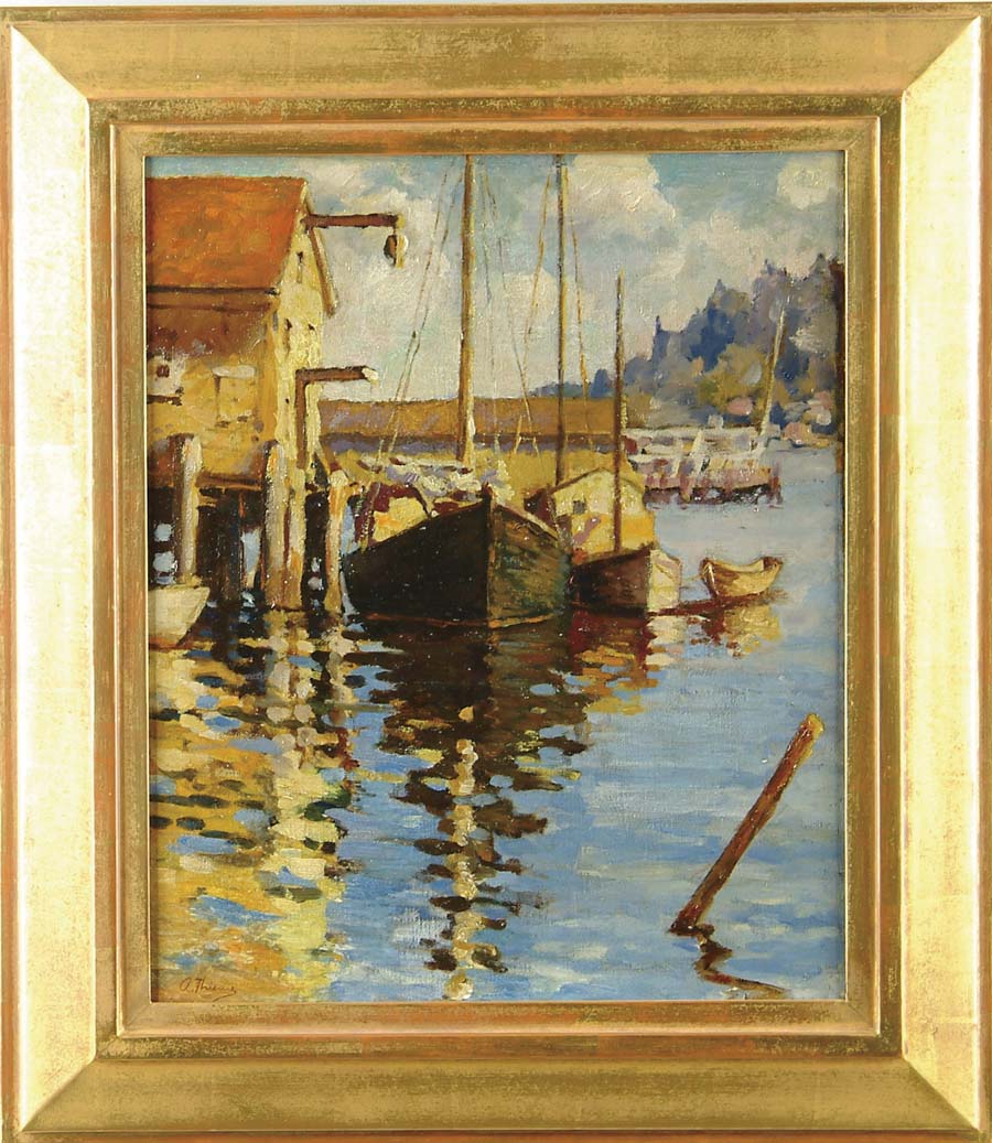 Appraisal: ANTHONY THIEME American - NEW ENGLAND HARBOR Fine oil on