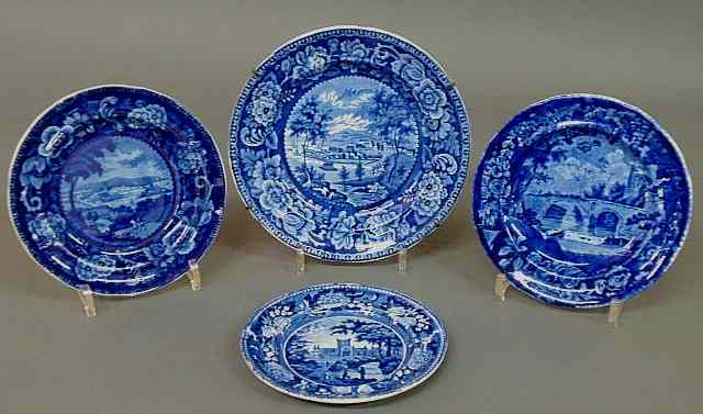 Appraisal: Four Staffordshire plates with blue transfer decoration c Washington dia