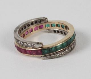 Appraisal: K DIAMOND EMERALD AND RUBY CONVERTIBLE BAND K GOLD DIAMOND