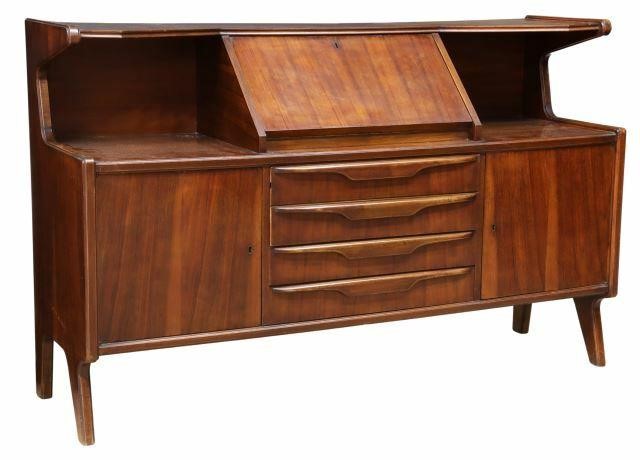 Appraisal: Mid-century modern rosewood credenza c s slant-front framed by open