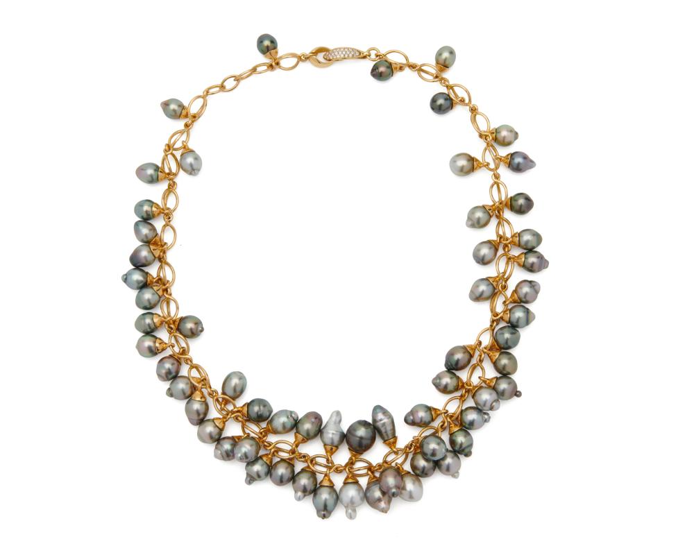 Appraisal: TAMARA COMOLLI K Gold Tahitian Pearl and Diamond Grapes Necklace