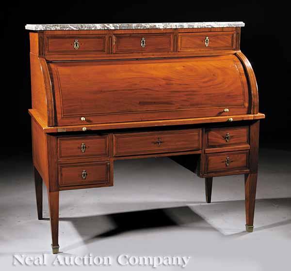 Appraisal: An Antique Louis XVI-Style Inlaid Fruitwood Bureau Cylindre th c