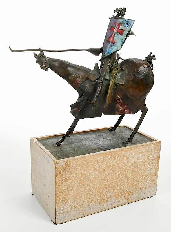 Appraisal: Mid Century Enameled Copper Knight Figure th century inscribed James