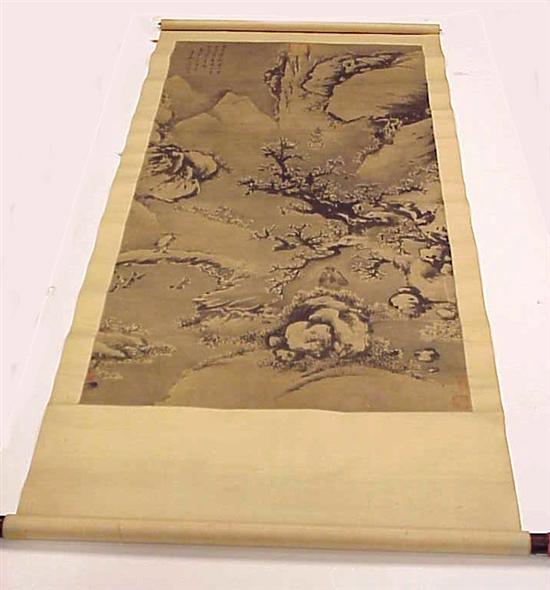 Appraisal: Chinese watercolor on paper scroll th th C figures in