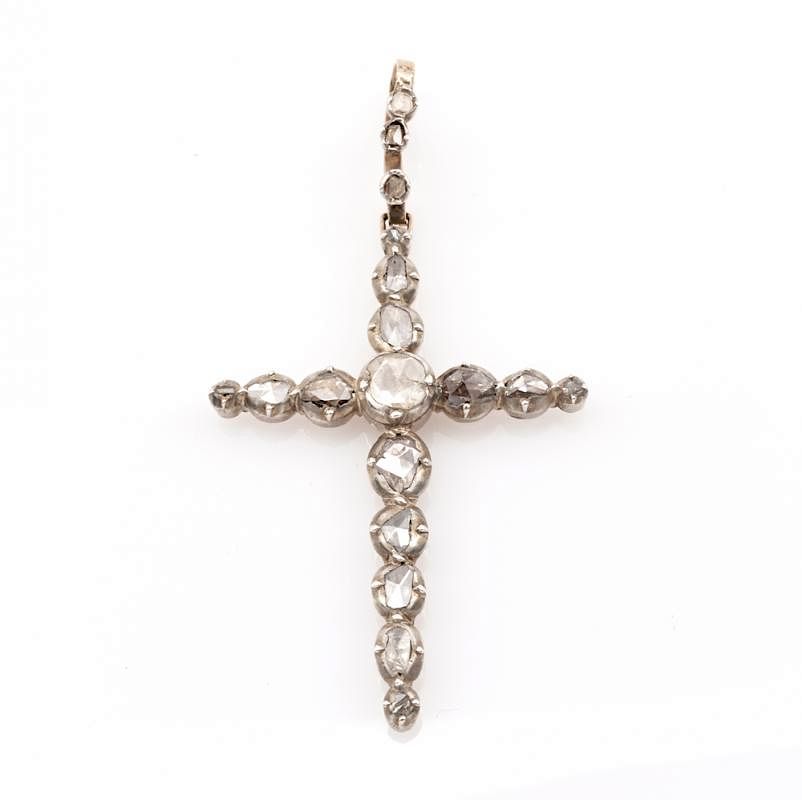 Appraisal: Sterling silver and k gold Georgian rose-cut diamond cross Sterling