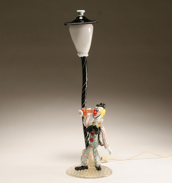 Appraisal: Murano art glass clown figural lamp an inebriated clown enjoys