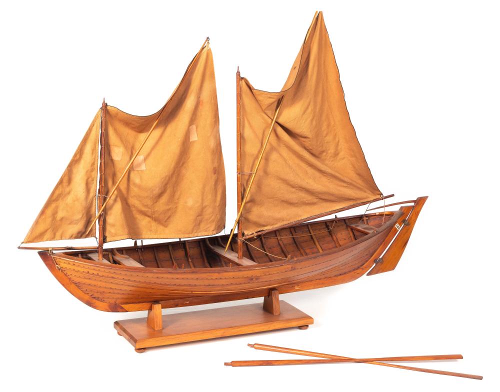 Appraisal: PLANK-ON-FRAME MODEL OF A TWO-MASTED GAFF-RIGGED SAILING DORY LATE TH