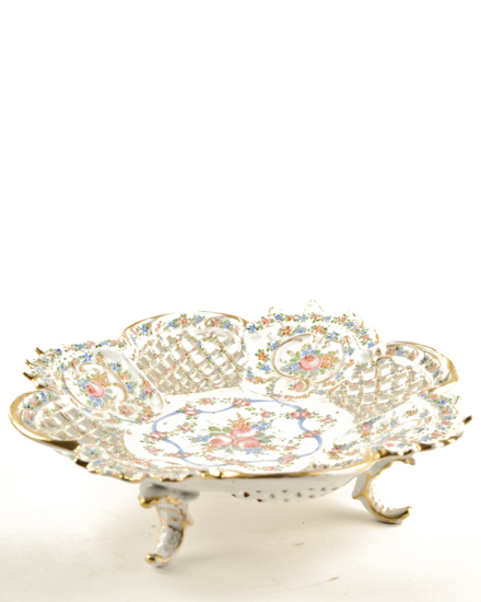 Appraisal: Continental Reticulated Footed Fruit Bowl with gilt decorated painted floral