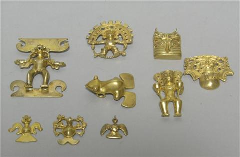 Appraisal: EIGHT PANAMANIAN HUACA FIGURES The gold-plated reproduction deities including the