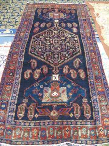 Appraisal: Hamadan Persian Handmade Rug elaborate geometrics on indigo field '