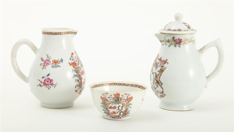 Appraisal: UNUSUAL CHINESE EXPORT FAMILLE ROSE ARMORIAL PORCELAIN CREAMER AND MATCHING