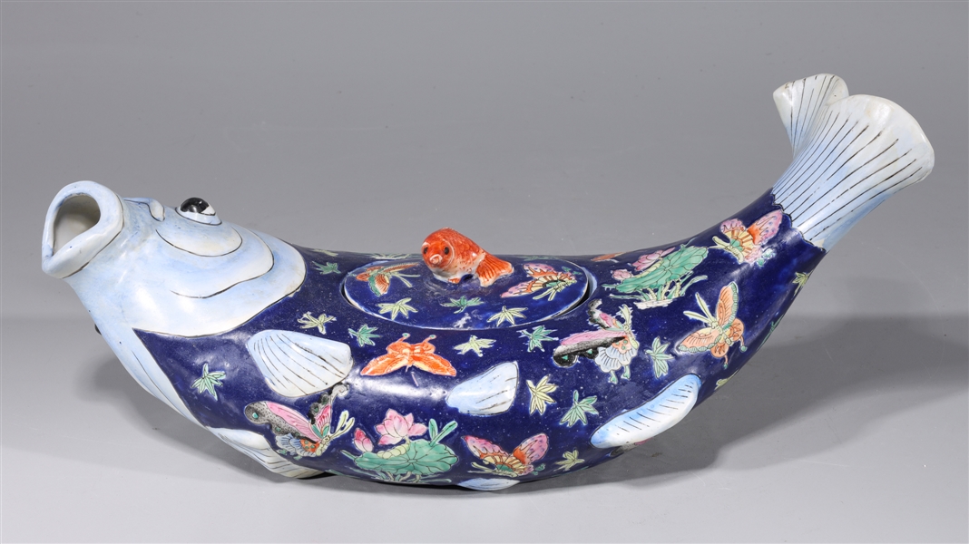 Appraisal: Antique Chinese porcelain koi fish teapot with insect and floral