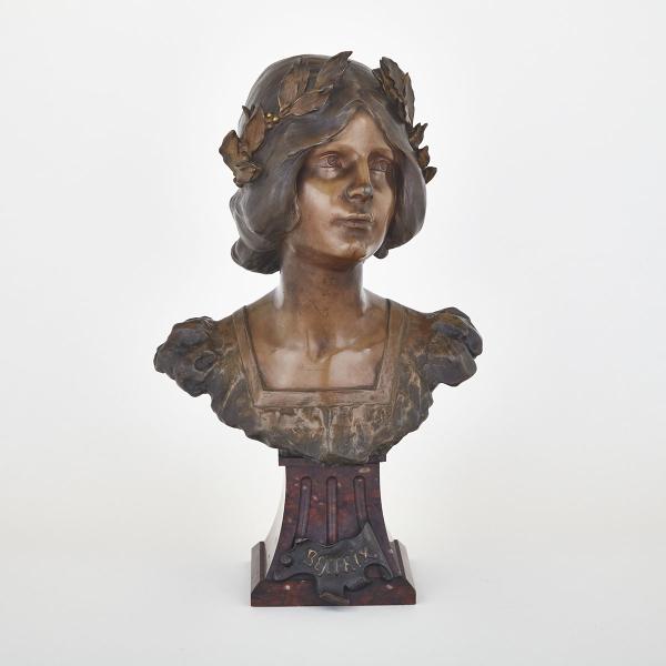 Appraisal: Julien Causs French - BEATRIX patinated bronze bust of a