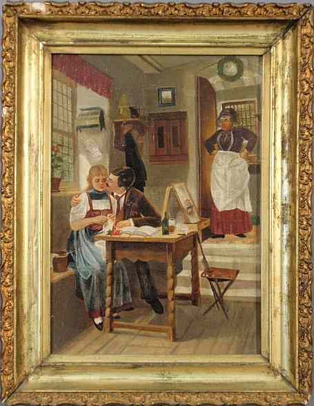 Appraisal: Oil on canvas painting of an interior scene late th