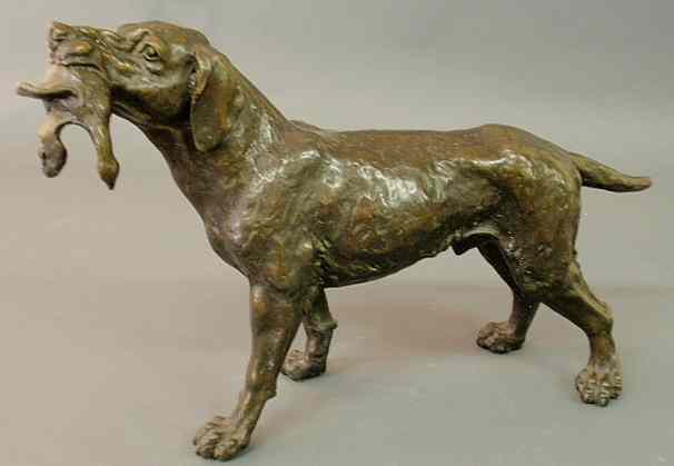 Appraisal: Bronze of a hunting dog with game unsigned h x