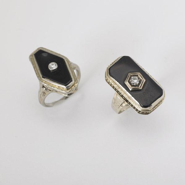 Appraisal: ART DECO RINGS Two in wg filigree with diamond and