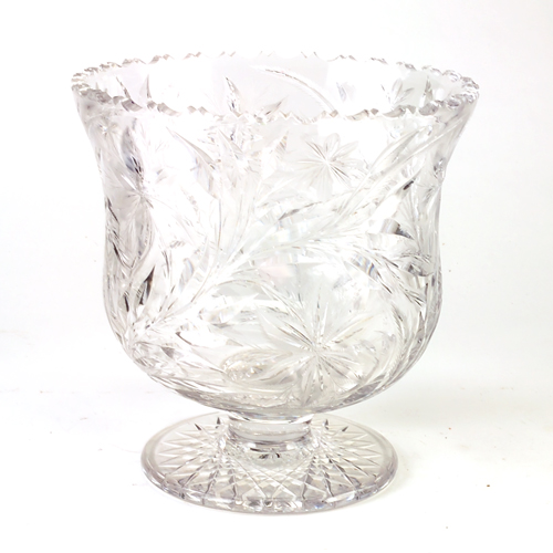 Appraisal: Cut glass punch bowl with pointsettia decoration and reticulated top