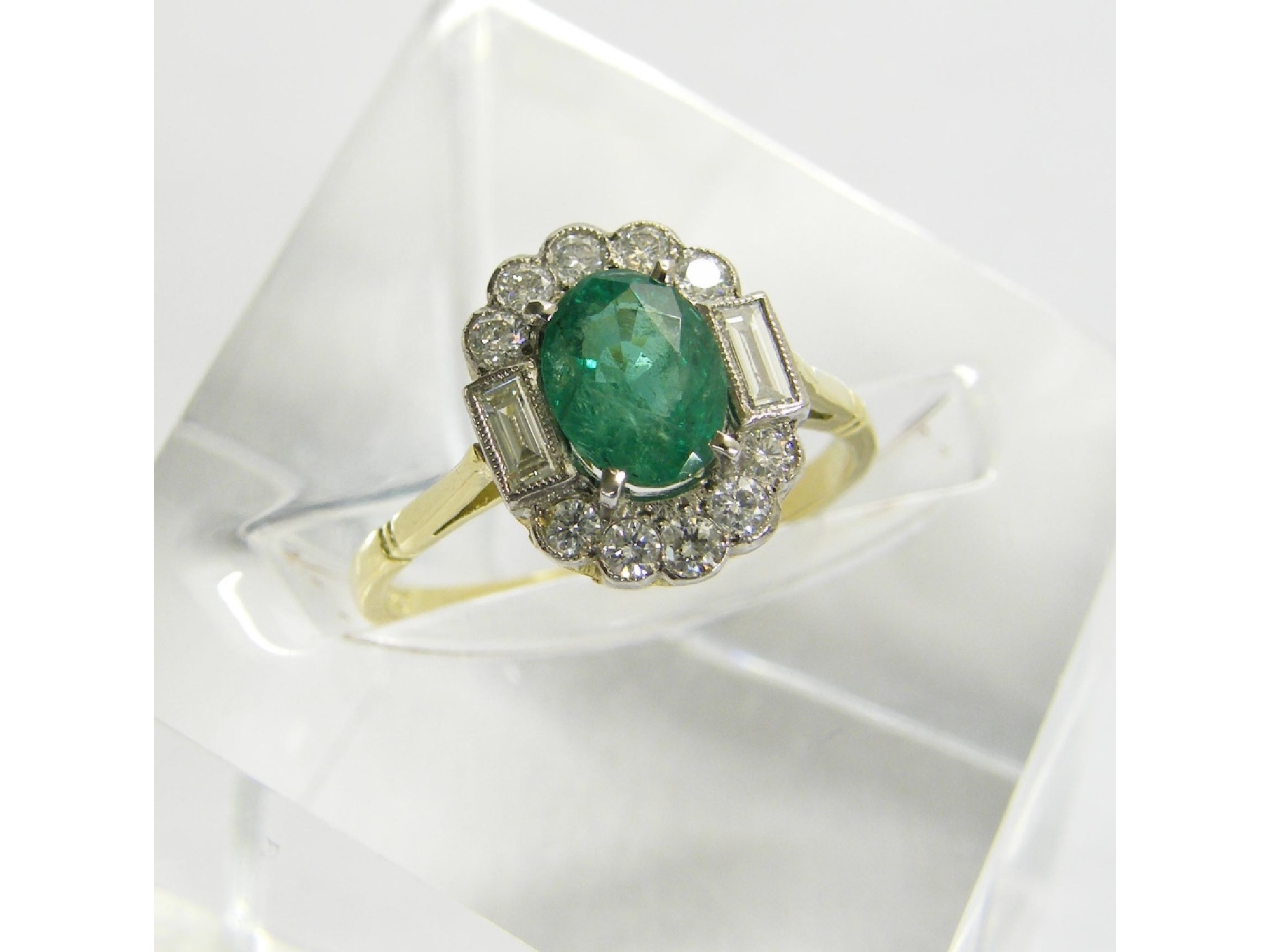 Appraisal: ct oval emerald and diamond cluster ring cluster mm x