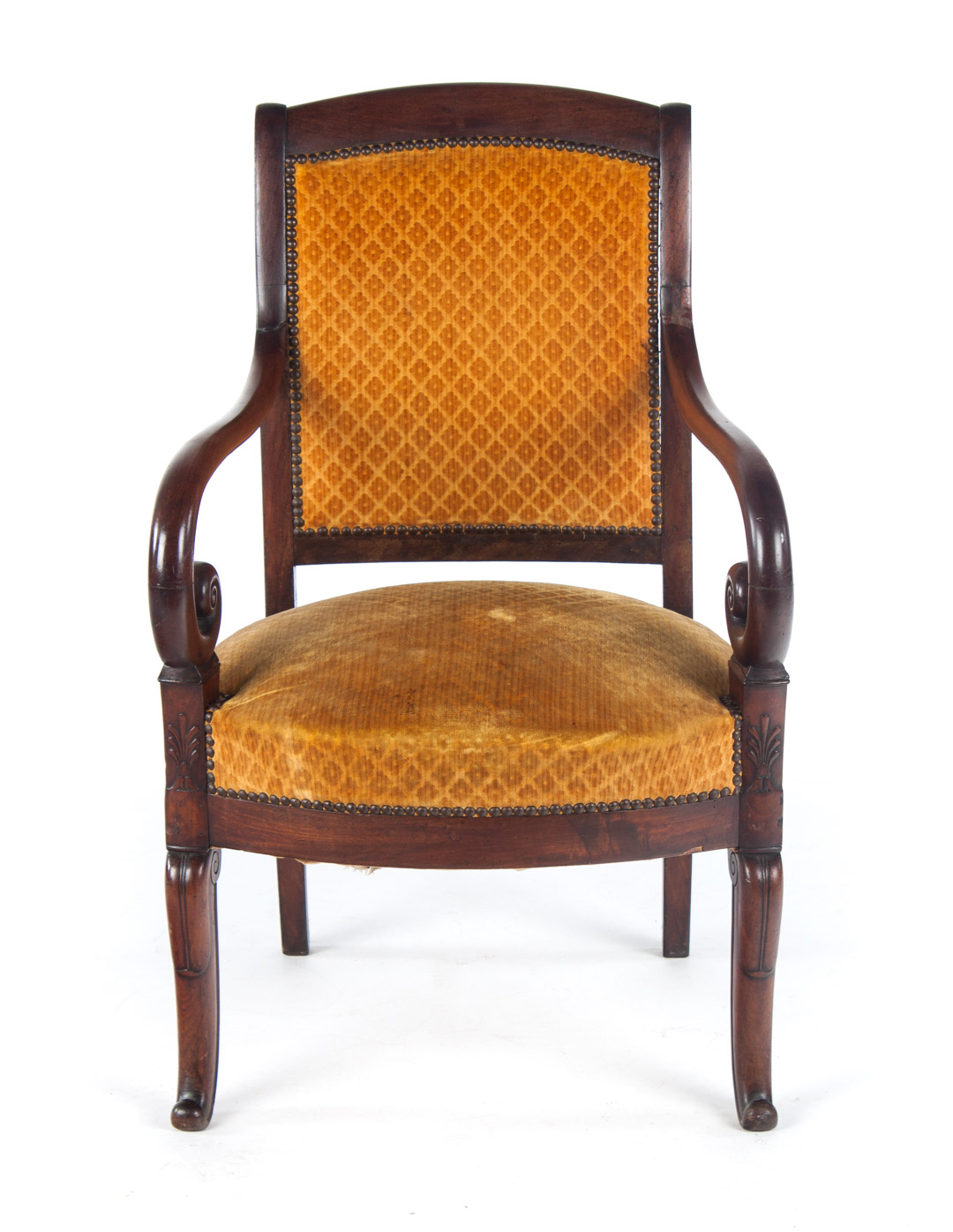 Appraisal: Charles X carved mahogany fauteuil early th century curved crest