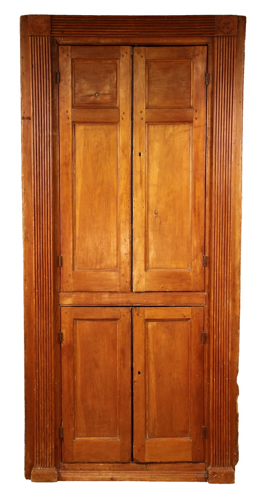 Appraisal: COUNTRY CORNER CABINET - Maine Pumpkin Pine chip carved corner