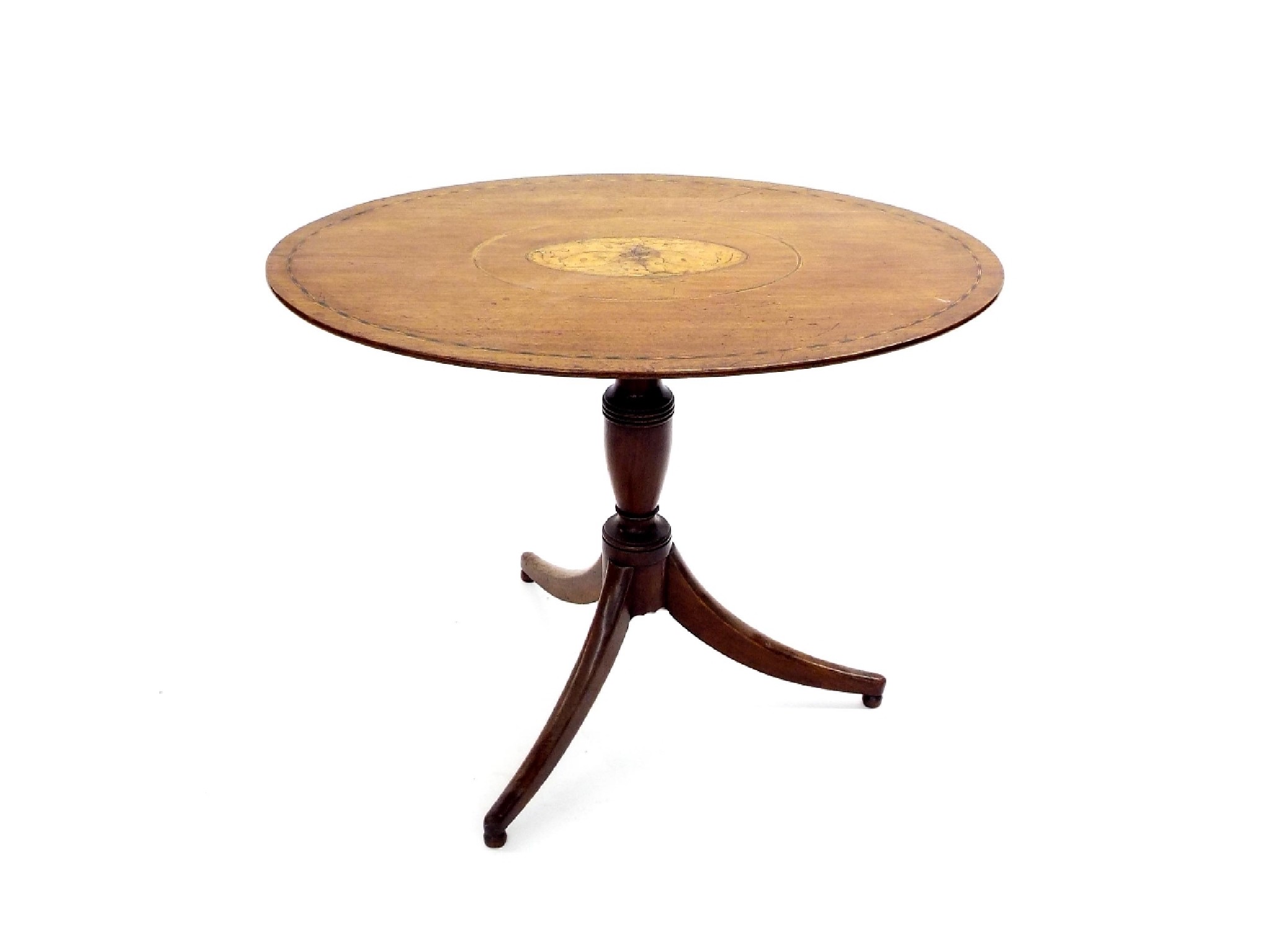 Appraisal: th century tilt-top oval tripod table the top centrally inlaid