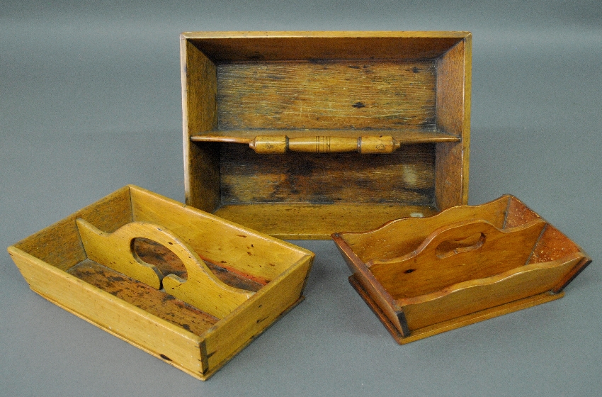 Appraisal: - Three maple slotted knife trays th c largest- h