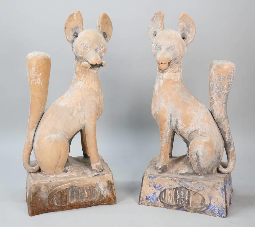 Appraisal: Pair of Japanese Inari fox terra cotta pottery temple guards