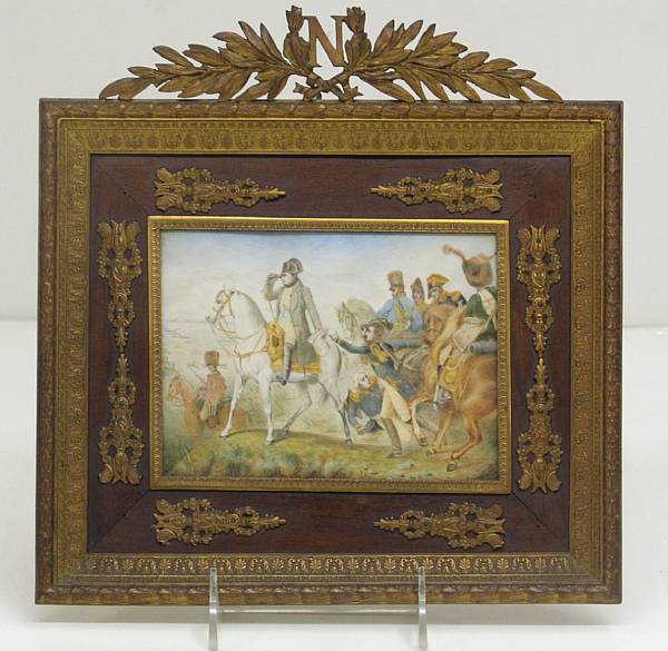 Appraisal: A gilt bronze mounted mahogany wood framed miniature picture The