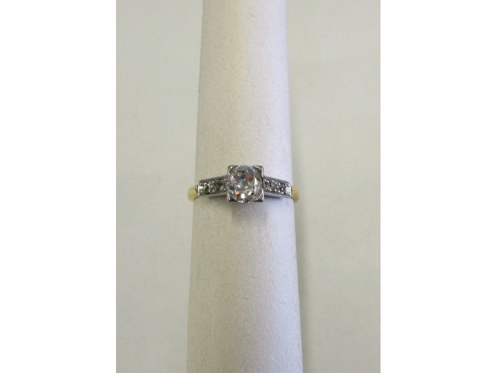 Appraisal: Nineteen fifties ct gold and platinum diamond solitaire ring with