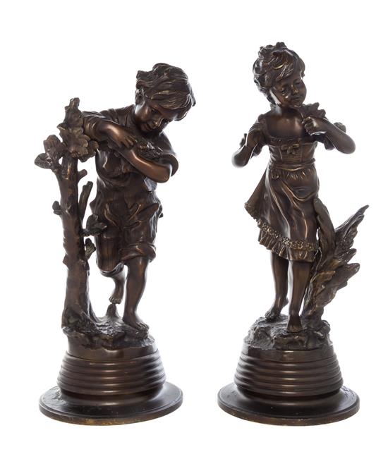 Appraisal: Sale Lot Two Continental Bronze Figures depicting a boy and