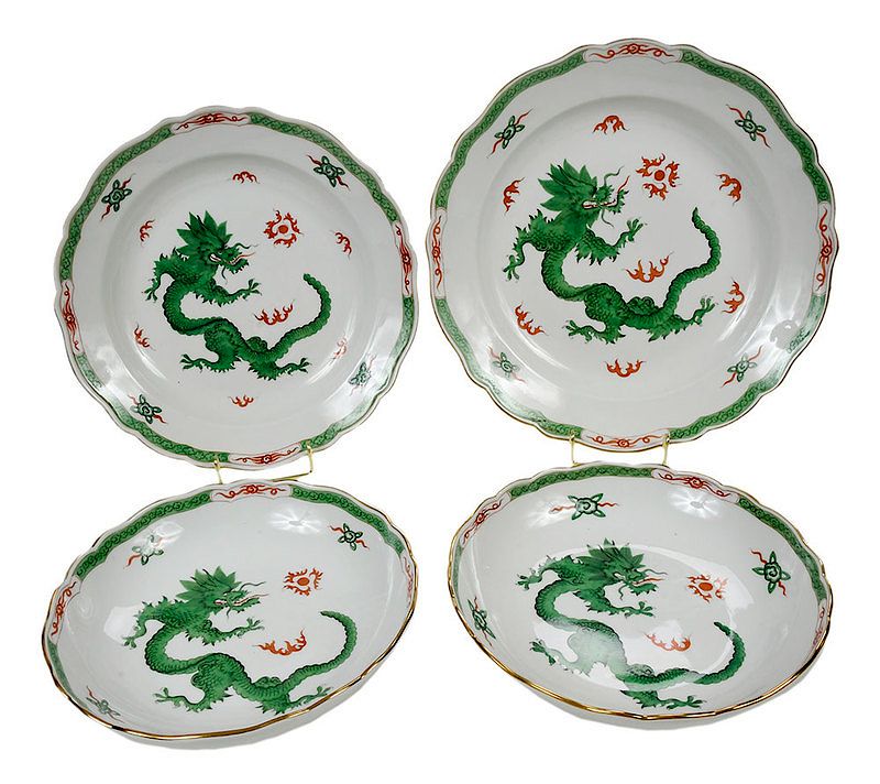 Appraisal: Four Pieces Meissen Green Dragon Porcelain German th century two