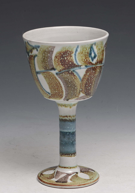 Appraisal: Alan Caiger-Smith British b Goblet blue and brown decorationartist's monogram