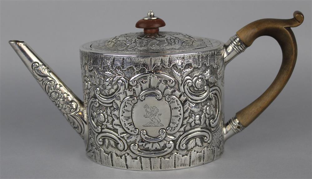 Appraisal: GEORGE III SILVER CRESTED OVAL TEAPOT London maker's mark for