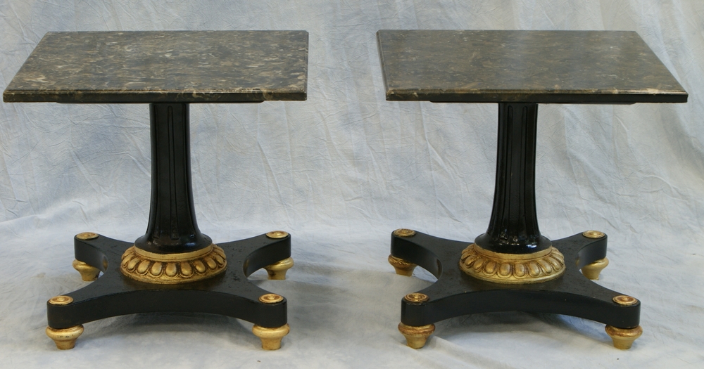 Appraisal: Pr French Empire style MT low tables with column form