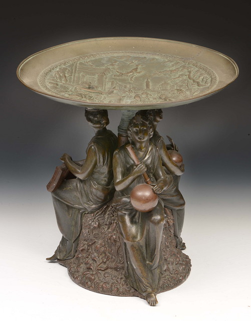 Appraisal: A TH CENTURY BRONZE TAZZA with cast classical scene supported