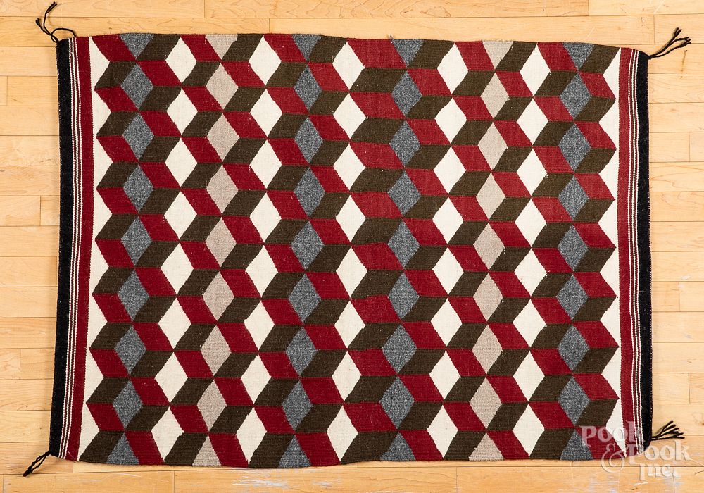 Appraisal: Navajo Indian rug Navajo Indian rug with stacked cube design