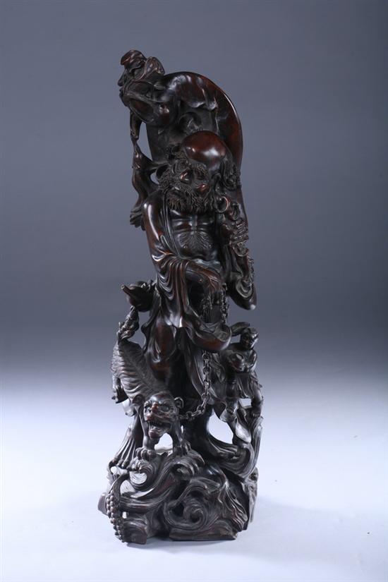 Appraisal: CHINESE WOOD FIGURAL GROUP Early th century Carved to depict