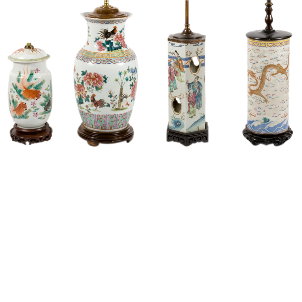 Appraisal: Group of Four Chinese Famille Rose Porcelain Lamps Height of