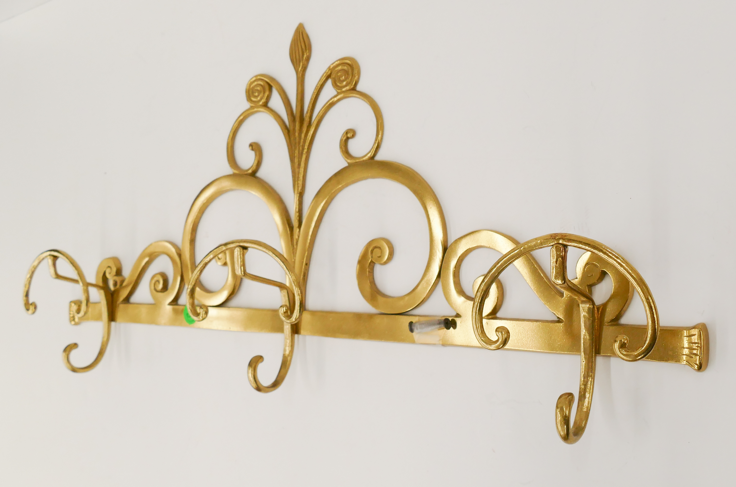 Appraisal: Ornate Brass Wall Mounted Coat Rack- ''