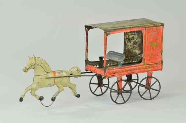 Appraisal: PURE MILK TIN WAGON Fallows c featuring a white horsedrawn