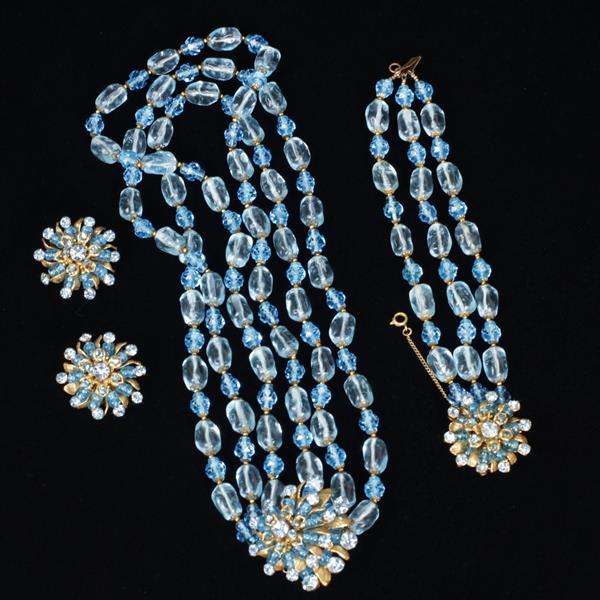 Appraisal: Miriam Haskell pc Necklace Bracelet Clip on Earrings