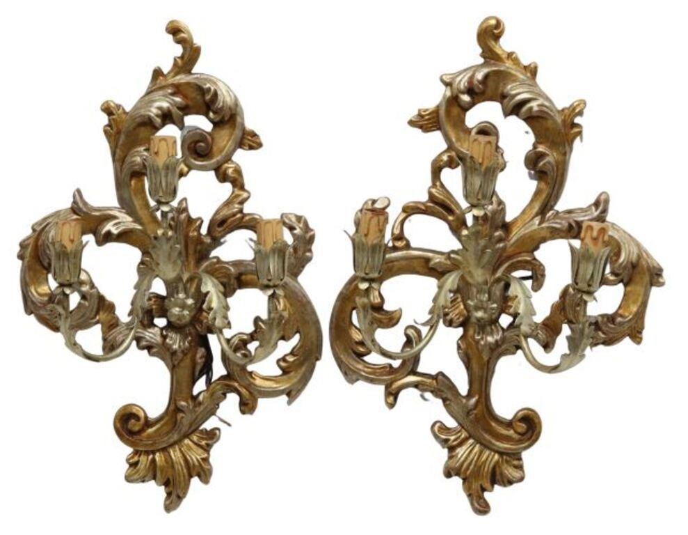 Appraisal: pair Italian giltwood sconces th c silver and gold gilt