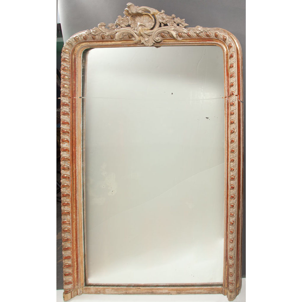 Appraisal: Victorian Carved Parcel Gilt and Painted Overmantel Mirror Of rectangular