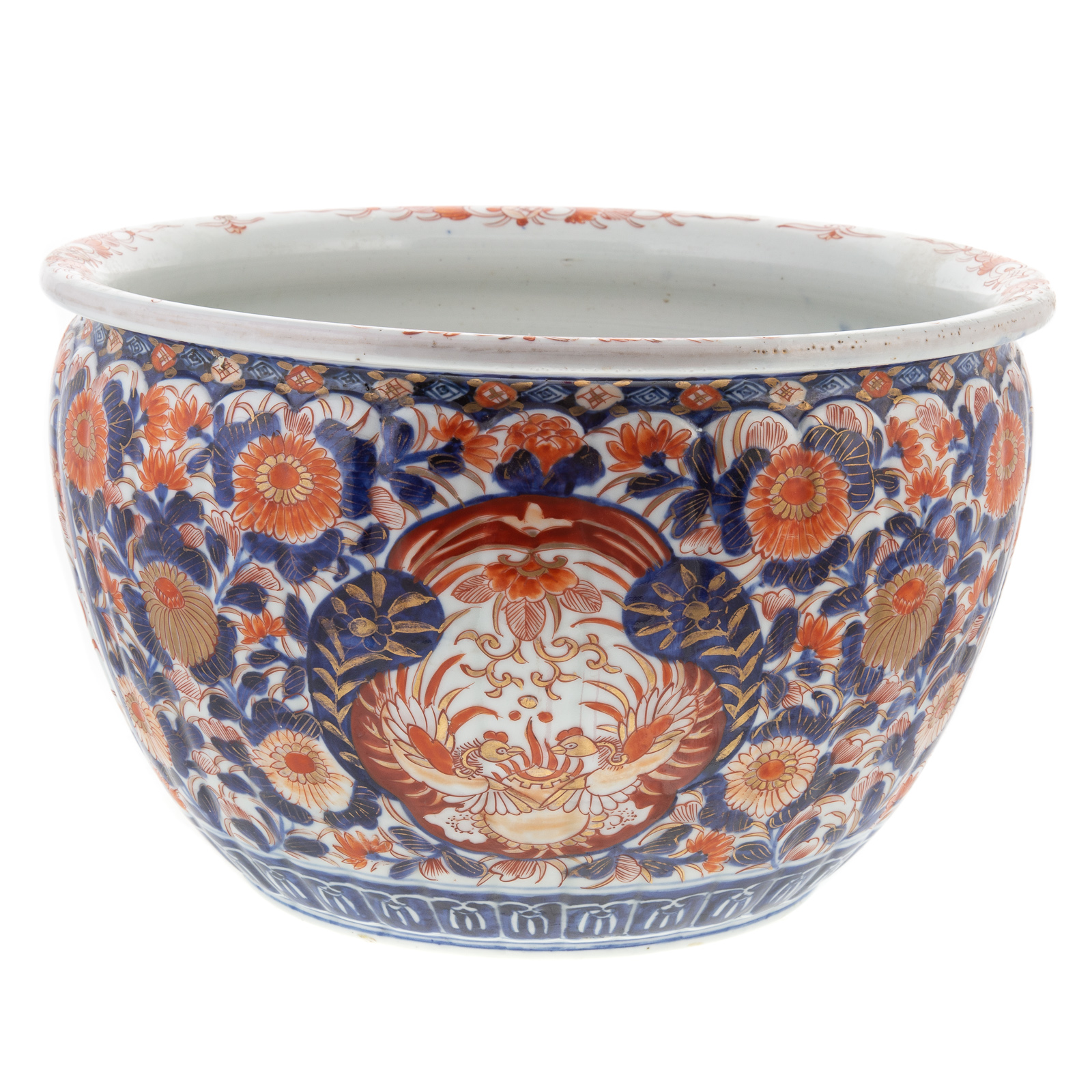 Appraisal: JAPANESE IMARI PORCELAIN FISHBOWL Circa - floral decorated exterior with