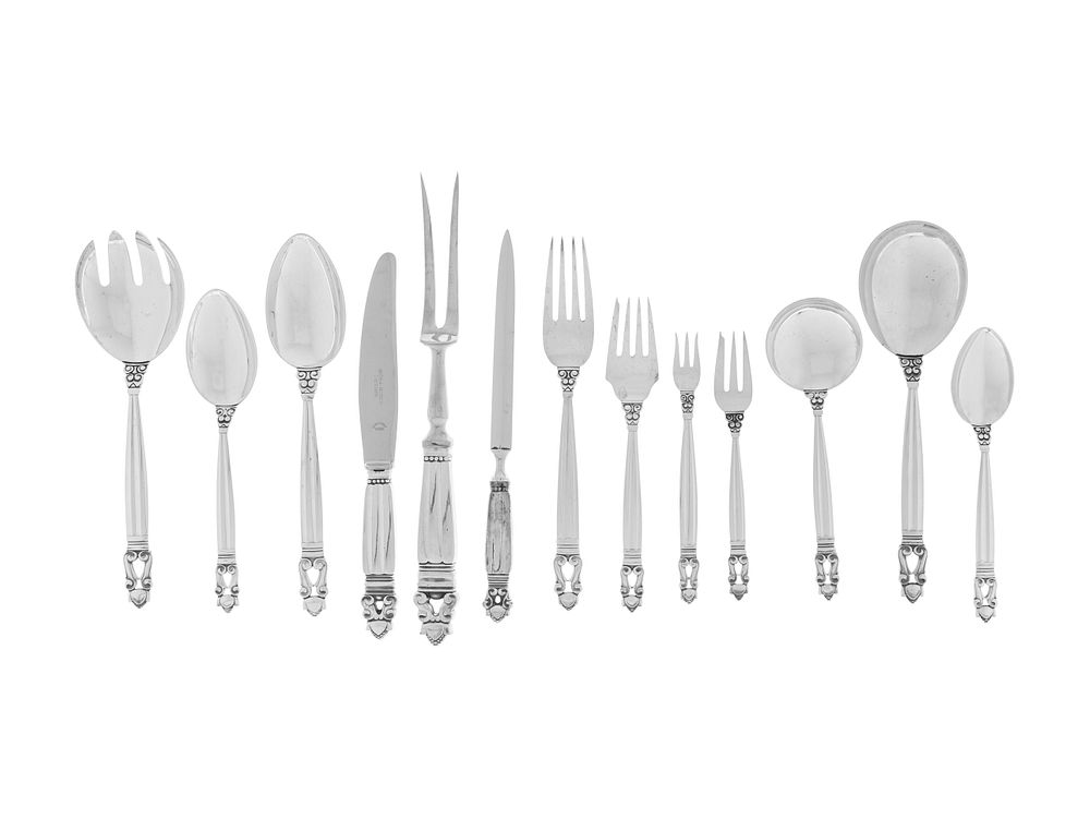 Appraisal: A Georg Jensen Silver Flatware Service A Georg Jensen Silver