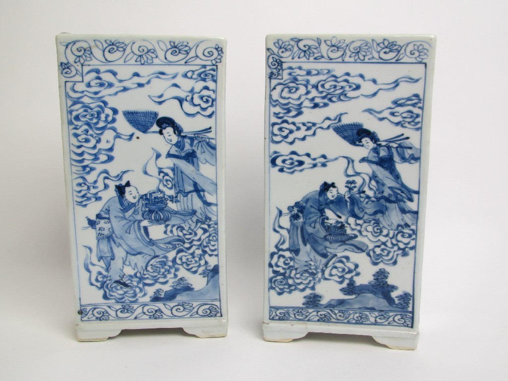 Appraisal: A pair of Chinese blue and white table screens painted